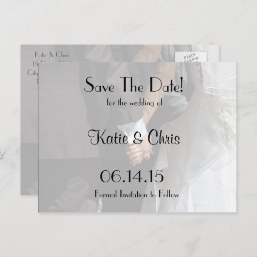 手を持つエレガントな結婚式のカップルの日付を保存 案内ポストカード (正面/裏面)