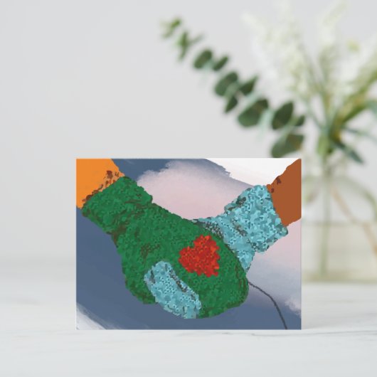 手を持つカップルのアートプリント、バレンタインの贈り物 ポストカード (スタンド正面)