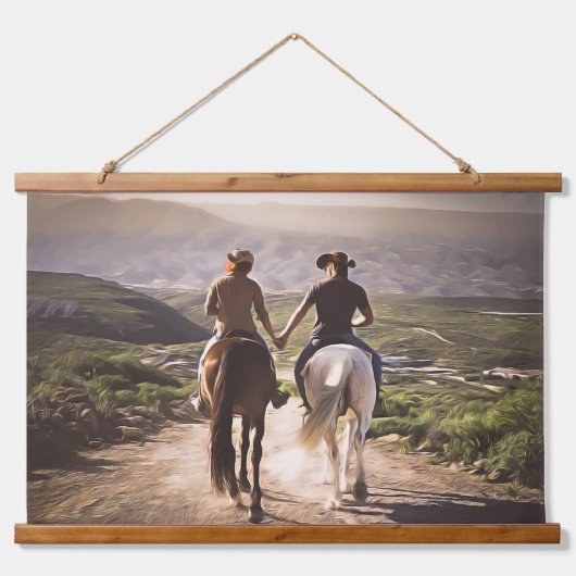 手を持つロマンチックな馬の乗り手絵を描 吊り下げ型タペストリー (正面)