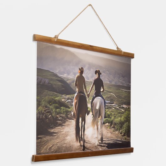 手を持つロマンチックな馬の乗り手絵を描 吊り下げ型タペストリー (傾斜あり)