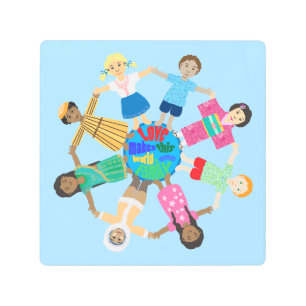 手を持つ世界の子供たち メタルプリント