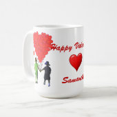 手を持つ可愛いロマンチックな子供バレンタイン マグカップ (正面左)