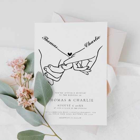 手を持シンプルつミニマル結婚の 招待状
