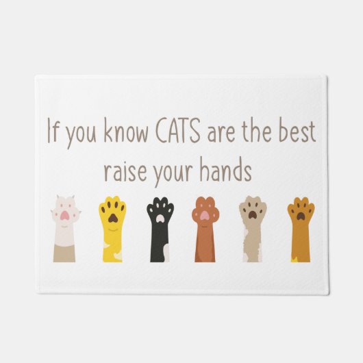 手を挙げて猫は最高のおもしろい引用文 ドアマット (正面)