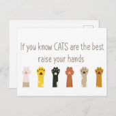 手を挙げて猫は最高のおもしろい引用文 ポストカード (正面/裏面)