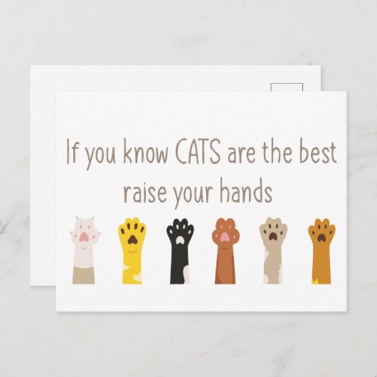 手を挙げて猫は最高のおもしろい引用文 ポストカード (正面/裏面)