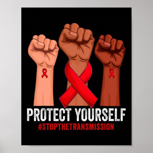 手を挙げて自分を守ろう HIVエイズ啓発 ポスター (正面)