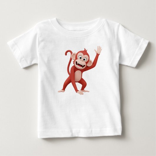手を振るサルキャラクター ベビーTシャツ (正面)