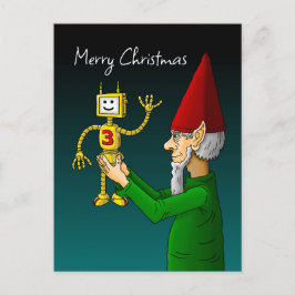 手を振るロボットとクリスマスの妖精 ポストカード