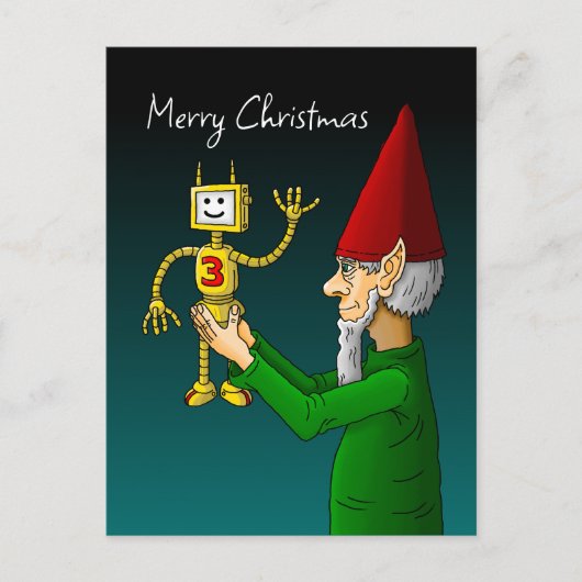 手を振るロボットとクリスマスの妖精 ポストカード (正面)