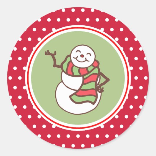 手を振る雪だるま クリスマスステッカー ラウンドシール (正面)