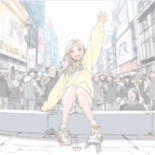 手を振るJKシール|寿司娘 Seal GenerativeAI シール (正面)