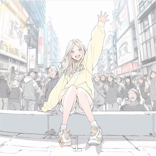 手を振るJKシール|寿司娘 Seal GenerativeAI シール (正面)