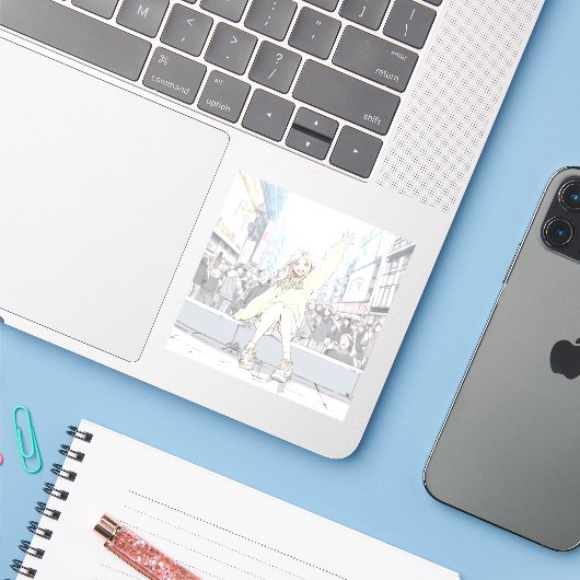 手を振るJKシール|寿司娘 Seal GenerativeAI シール (ノートパソコンとiPhone)