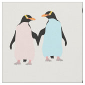手を握っているペンギンとピンク。 ファブリック (クローズアップ)