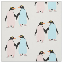 手を握っているペンギンとピンク。 ファブリック