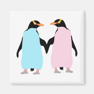 手を握っているペンギンとピンク。 マグネット