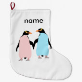手を握っているペンギンとピンク。 ラージクリスマスストッキング (正面)