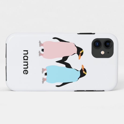 手を握っているペンギンとピンク。 Case-Mate iPhoneケース (裏面(横))