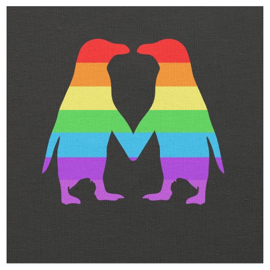 手を握っている虹のペンギン ファブリック (クローズアップ)