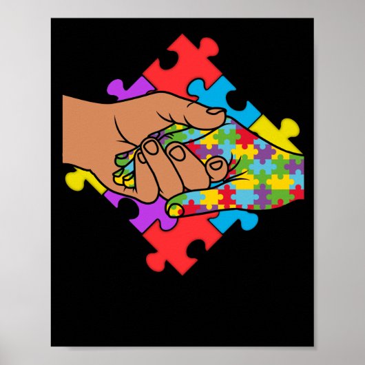 手を握りカラフル続ける世界自閉症意識 ポスター (正面)