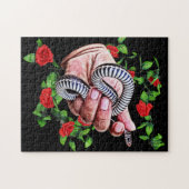 手を握るベビーヘビ引用文爬虫類動物アート ジグソーパズル (横)