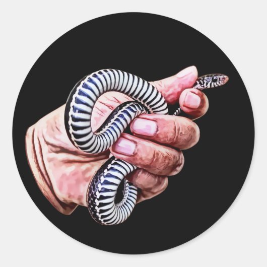 手を握るベビーヘビ爬虫類動物アート ラウンドシール (正面)