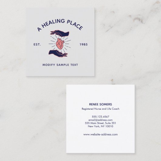 手を握る人間のハート スクエア名刺 (正面/裏面)