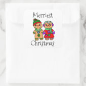 手を握る可愛いジンジャーブレッドのカップルのクリスマス スクエアシール (バッグ)