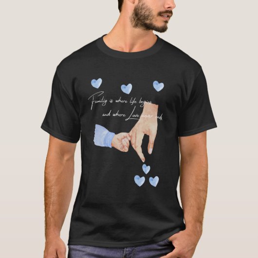 手を握る少年の新しい父親をベッドで探す Tシャツ (正面)