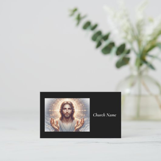 手を歓迎して微笑むイエス 名刺 (スタンド正面)