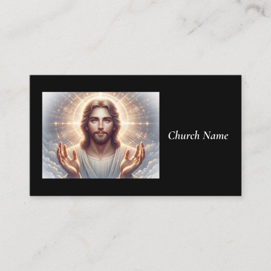 手を歓迎して微笑むイエス 名刺 (正面)