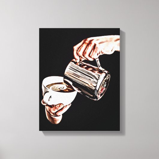手を注いでコーヒーデジタルアート絵画を キャンバスプリント (正面)