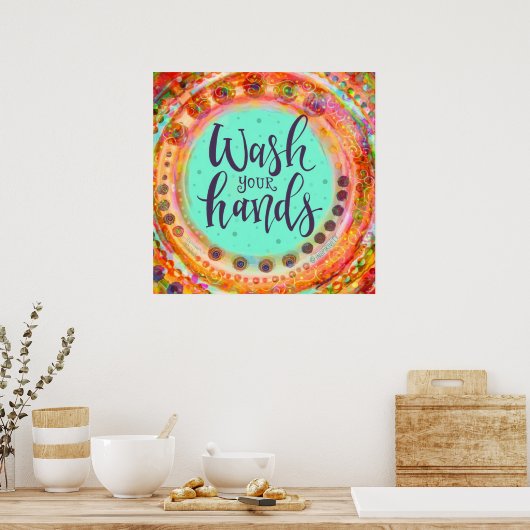手を洗うおもしろいかわいらしスクールのインスピレーション ポスター (キッチン)