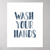 手を洗うネイビーブルーキッズバスルームのポスター ポスター (正面)
