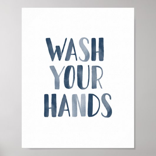 手を洗うネイビーブルーキッズバスルームのポスター ポスター (正面)