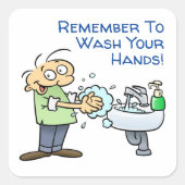 手を洗う衛生注意喚起の漫画 スクエアシール (正面)