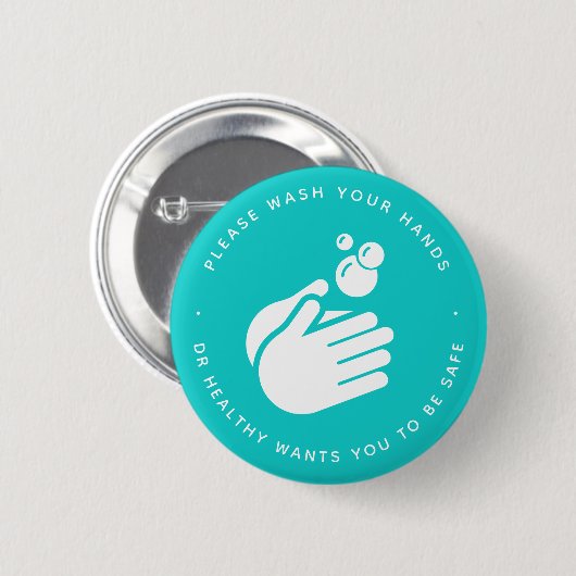 手を洗う – 手を洗う医師の健康とインフルエンザ 缶バッジ (正面&裏面)
