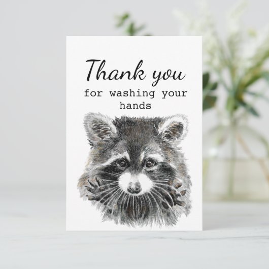 手を洗ってくれてありがとうおもしろい・ラクーン・アート サンキューカード (スタンド正面)