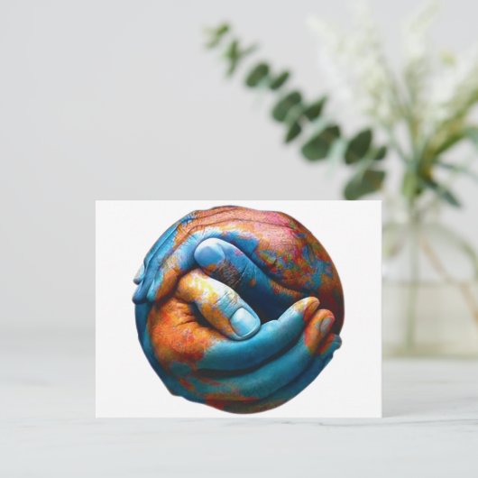 手を組んで惑星地球の世界平和を形成 ポストカード (スタンド正面)