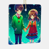 手を繋いでかわいいアニメパーソナライズされたカップル セラミックオーナメント (右)