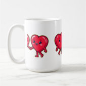 手を繋ぐかわいいハートのキャラクター コーヒーマグカップ (左)