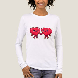 手を繋ぐかわいいハートのキャラクター トライブレンドTシャツ