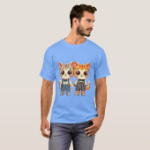 手を繋ぐかわいい猫の友達2匹の少年 Tシャツ (正面フル)