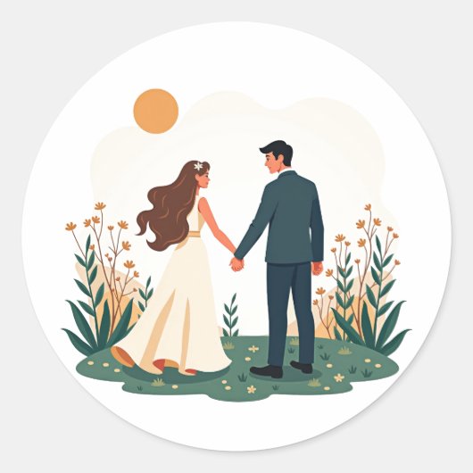 手を繋ぐカップル ラウンドシール (正面)