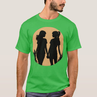 手を繋ぐレトロな少年風の女性の親友 Tシャツ