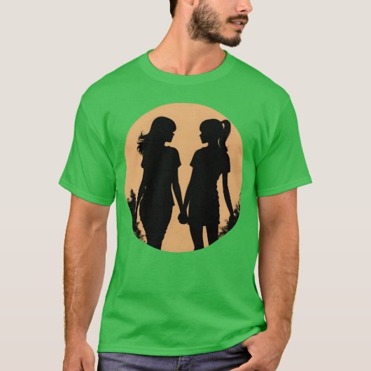 手を繋ぐレトロな少年風の女性の親友 Tシャツ (正面)