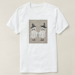 手を繋ぐ幽霊のベストフレンド かわいい魔女の帽子  Tシャツ
