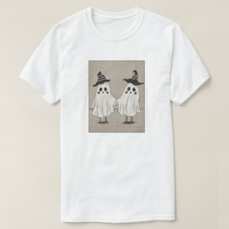 手を繋ぐ幽霊のベストフレンド かわいい魔女の帽子 Tシャツ