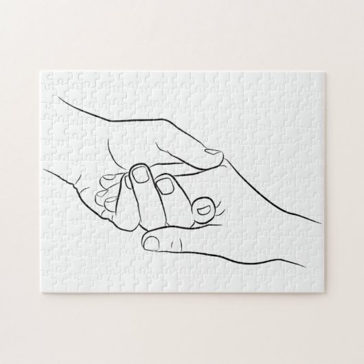 手を繋ミニマルぐアートかわいいシンプルモダン ジグソーパズル (横)